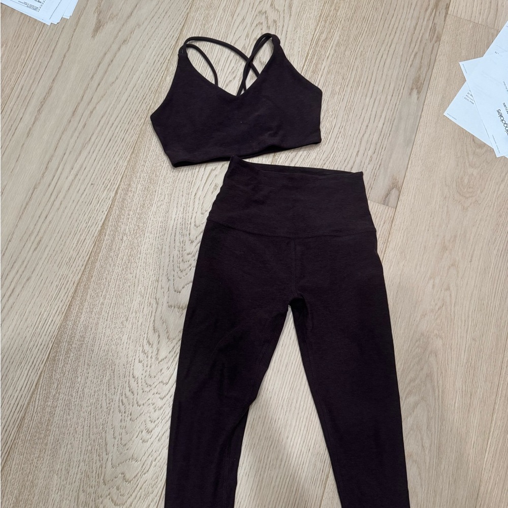 Beyond Yoga Dark Brown Strappy Bra and Leggings Set